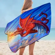 Cool Fantasy Art Breathing Fire Red Dragon Microfiber Beach Towel
