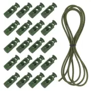 25 Pcs Double Hole Cord Locks with Elastic Cord, Army Green