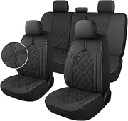 YGL Luxury PU Leather Car Seat Covers Full Set, Non-Slip Seat Cover Protectors, Universal Fit for Cars, Trucks, SUVs, Vans, Pickups, Airbag Compatible, Seat Covers for Car Interior (Black)