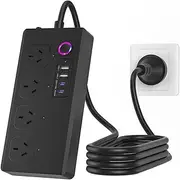 UseeLink Power Outlet Surge Protector, 2 USB-A 2 USB-C Charging Ports, Compatible with Alexa and Google Home Power Strip with Long Extension Cord, SAA Certified, Black