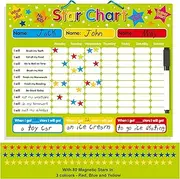 Magnetic Reward/Star/Responsibility/Behavior Chart for up to 3 Children. Rigid Board 16" x 13" (40 x 32cm) with Hanging Loop