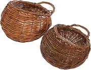 Generic 2pcs Rattan Wall Hanging Pot Retro Decor Outdoor Planters for Indoor Plants Hanging Baskets Wall Plant Basket Flowers Round Hanging Wicker Basket Outside Flat Light Brown