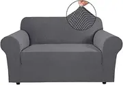 Smarcute Stretch Couch Cover Sofa Cover 1-Piece Furniture Protector Cover Luxury High Spandex Small Checks Knitted Jacquard Fabric Sofa Slipcover for Living Room (2 Seater, Grey)