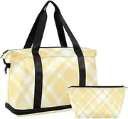 [Amooorous] Yellow Checkerboard Overnight Travel Duffel Bag Carry On Shoulder Weekend Tote with Toiletry Bag for Hiking Multifunctional, yellow checkerboard, 1 size