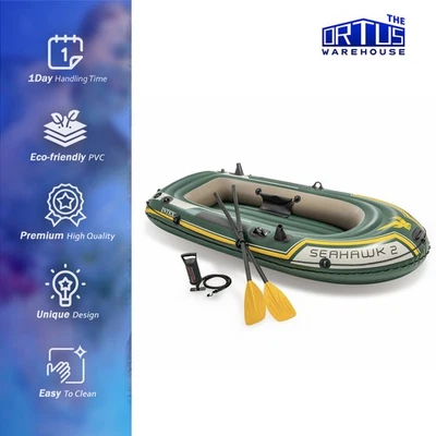 Intex 236cm Seahawk 2 Inflatable Floating Sports Boat Green With 2 Oars & Pump