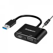 Simplecom 6cm DA316A Male USB to Female HDMI/VGA Video Card Hub w/ 3.5mm Adapter