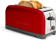 [TAURUS] Vintage Red - Toaster, 1400 W, 6 Roasting Levels, Two Extra Long Slots with Adjustable Width, Functions: Stop, Reheat and Defrost, Automatic Bread Centring, Stainless Steel