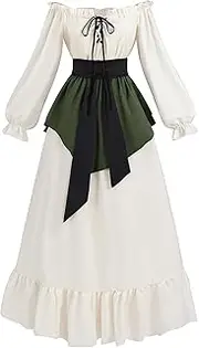 [FCCAM FCCAM] FCCAM Renaissance Dress Women Pirate Costume Ruffle Peasant High Low Dress
