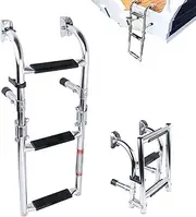 3 4 Step Folding Boat Ladder, Stainless Steel Swim Dock Ladder with Plastic Clips, Boat Boarding Ladder, Load Bearing 440LBS, Floor Ladder for Pool, Marine Boat, Yacht, Pontoon(3 Steps)