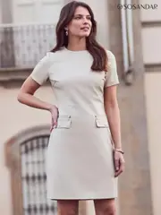 Sosandar Cream Pocket Detail Shift Dress (N78674) | $182