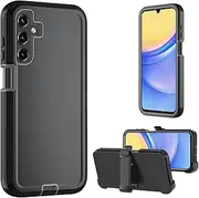 for Samsung Galaxy A15 5G case,A15 5G Heavy Duty case,with Belt-Clip and Tempered Glass Screen Protector, [Military Grade Protective ] [Shockproof] [Dropproof] [Dust-Proof] (Black/Gray)