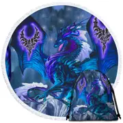 Blue Dragon of Fate Fantasy Creatures Round Beach Towel