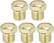 uxcell 1/8" PT Brass Pneumatic Muffler, 5 Pcs Flat Sintered Exhaust Air Compressor Muffler Filters Solenoid Valve Fitting for Valves Cylinders Oil Tanks Air Tools, Golden