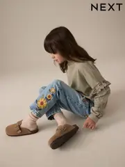 Denim Light Blue 100% Cotton Flower Embroidered Mom Jeans (3-16yrs) (E49514) | $44 - $55