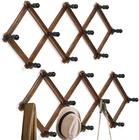2 Pack Expandable Coat Rack, Wall Mounted Wooden Hat Rack, 10 Peg Hooks