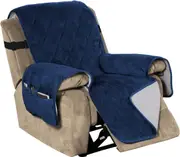 Recliner Covers Velvet Slip Resistant Recliner Sofa Slipcover Seat Couch Furniture Protector with Elastic Straps Recliner Cover - Navy
