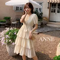 在飛比找蝦皮商城優惠-ANNE｜V領雪紡蛋糕裙洋裝【AD10255】連身裙 洋裝 