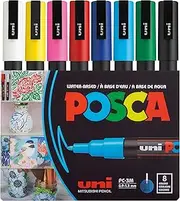 Posca 8 Paint Markers, 3M Fine Markers with Reversible Tips, Marker Set of Acrylic Paint Pens | Pens for Art Supplies, Fabric Paint, Fabric Markers, Paint Pen, Art Markers