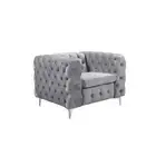 Single Seater Grey Sofa Classic Armchair Button Tufted in Velvet Fabric with Met