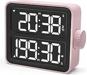 Rotating Digital Timer with Backlit Display – Magnetic Silent Countdown Clock with Adjustable Volume – Ideal Gifts for Focus, Study, Work, Tasks & Kitchen Use (Pink)