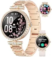 SUNKTA Women's Smart Watch 1.19" AMOLED Always-on Display Bluetooth Phone Calls Ladies Smartwatch for Android iOS 100+ Sport Fitness Tracker Female Smartwatch Rose Gold Steel,Heart Rate Sleep Monitor