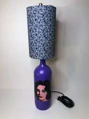 Quirky purple decoupage Elizabeth Taylor wine bottle lamp with custom shade