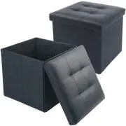 New 2 Pack Black Faux Leather Storage Ottoman Cube Seat Footrest Stool 13x12x12