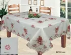Christmas Embroidered Red Poinsettia Tablecloth & Napkins Holiday Ivory 6712