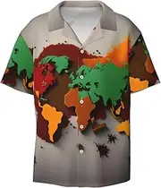 [DRTGEDS] World Map Made of Spices Mens Casual Button Down Shirt Short Sleeve Cuban Shirts Printed Summer Shirt