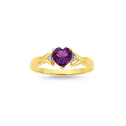 9ct Gold Amethyst & Diamond Heart Ring in Purple