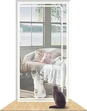 SHRRL Reinforced Cat Screen Door - Fits Door Size 32''x 80'' - Pet Resistant Mesh, Pets Proof Zipper for Living Room, Bedroom, Kitchen, Patio - Stop Cats Dogs Running Out