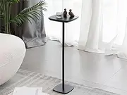 Small Pedestal Drink Table, Wooden Top Side Tables Martini Cocktail Drink Stand, Durable Square Tiny End Table Accent Table with Weighted Base for Living Room, Bedroom, Office, Small Spaces, Black