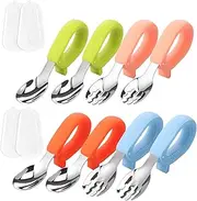 8 Pcs Toddler Utensil with Case, 304 Stainless Steel Baby Fork and Spoon Set with Silicone Ring Handle for Self Feeding, Dishwasher Safe