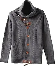 [Generic] Men's Turtleneck Cable Knit Button Down Cardigan-Winter Cardigan Sweaters for Men