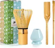 TEANAGOO Japanese Matcha Ceremony Accessory, Matcha Whisk (Chasen), Traditional Scoop (Chashaku), Tea Spoon, Blue Celadon Whisk Holder,I2, The Perfect Set to Prepare a Traditional Cup of Matcha.