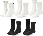 Mcool Mary Girls Socks,Kids Ruffle Socks for Girls,Ankle Dress Cute Cotton White & Black Crew Socks 5 Pack