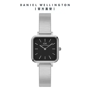 Daniel Wellington DW 手錶 Quadro Studio 22X22mm 復古鋼琴錶鍊方型腕錶-黑錶盤-簡約銀 DW00100522