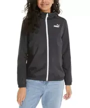 PUMA Women's Essentials Solid Windbreaker Zip-Front Jacket Black Size XS NWT