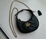Gucci Black Matelasse Chevron Leather GGMarmont Half Moon Mini Bag