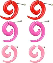 [Decentraland] 3 Pairs 3 mm(8 G) Red Purple Pink Acrylic Swirl Spiral Tribal Fake Tapers Gauge Stretcher Gauges Expander Gage Stretching Kit Ear Tunnels Earrings Plugs Set Body Piercing Jewelry Women Men