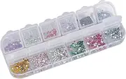 HONMEET Nail Art Rhinestones Kit 1.5mm Flat Back Glass Rhinestones 12 Pieces Mixed Sizes for Nail Art Decorations