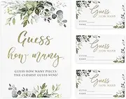 Printed Party Candy Guessing Game, Guess How Many, Greenery, 50 Cards and Sign