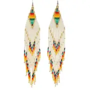 Womens Boho Handcrafted Artisan Multicolor Beaded Seed Tassel Earrings Festival