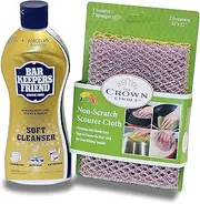 [Bar Keepers Friend] Soft Cleanser Liquid (13 OZ) and Non Scratch Scouring Scrubber Kit | Multipurpose Stainless Steel Rust Soft Cleaner with Heavy Duty Non Scratch DishCloth
