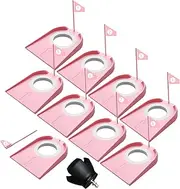 Shu-Ran 9 Pack Golf Putting Cup Set with Flags & Ball Retriever - Portable Indoor & Outdoor Golf Hole Training Aids for Home Office Garage Yard Indoor Outdoor, Pink