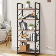 5 Tier Bookshelf Vintage Industrial Bookcase Display Rack and Storage Shelf