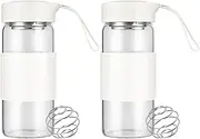 Cosmeria Shaker Glas, 16oz BPA-free odourless Shaker Glass with Integrated Strainer and 304SS Mixing Ball for Fitness & Protein Shakes, Leak-proof (White - Pack of 2)
