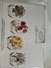PORTMEIRION Botanic Garden Set Of 4 STEMLESS WINE GLASSES 19 oz. Floral NIB