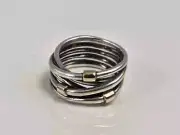 Genuine Pandora Sterling Silver & 14K Gold Crossover Wide Band Ring, Size 7 New