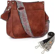 [saiwai] Vegan Leather Crossbody Bags for Women Shoulder Bag Guitar Strap Zipped Pockets Handbags With Adjustable Guitar Strap Shoulder Bucket Bags
